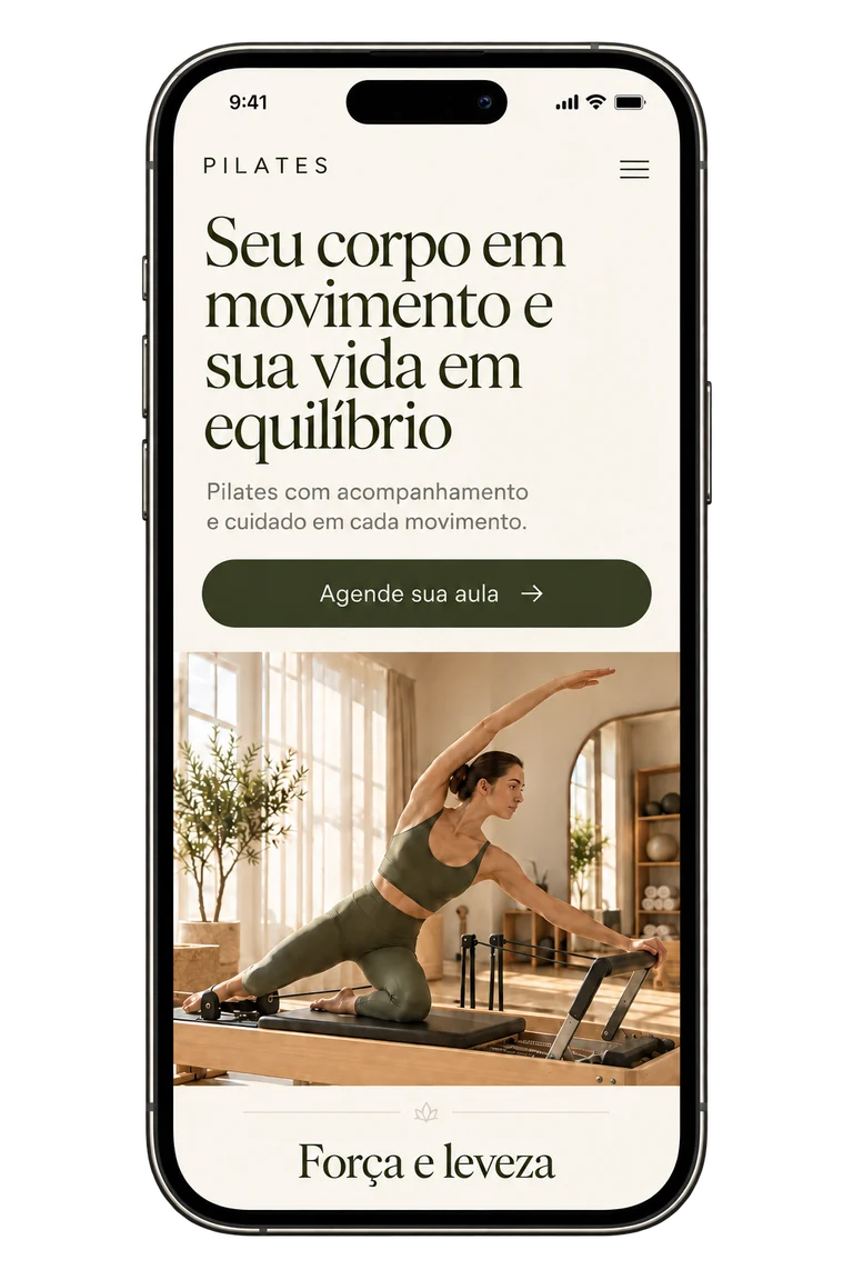 Exemplo de página de Pilates em um celular